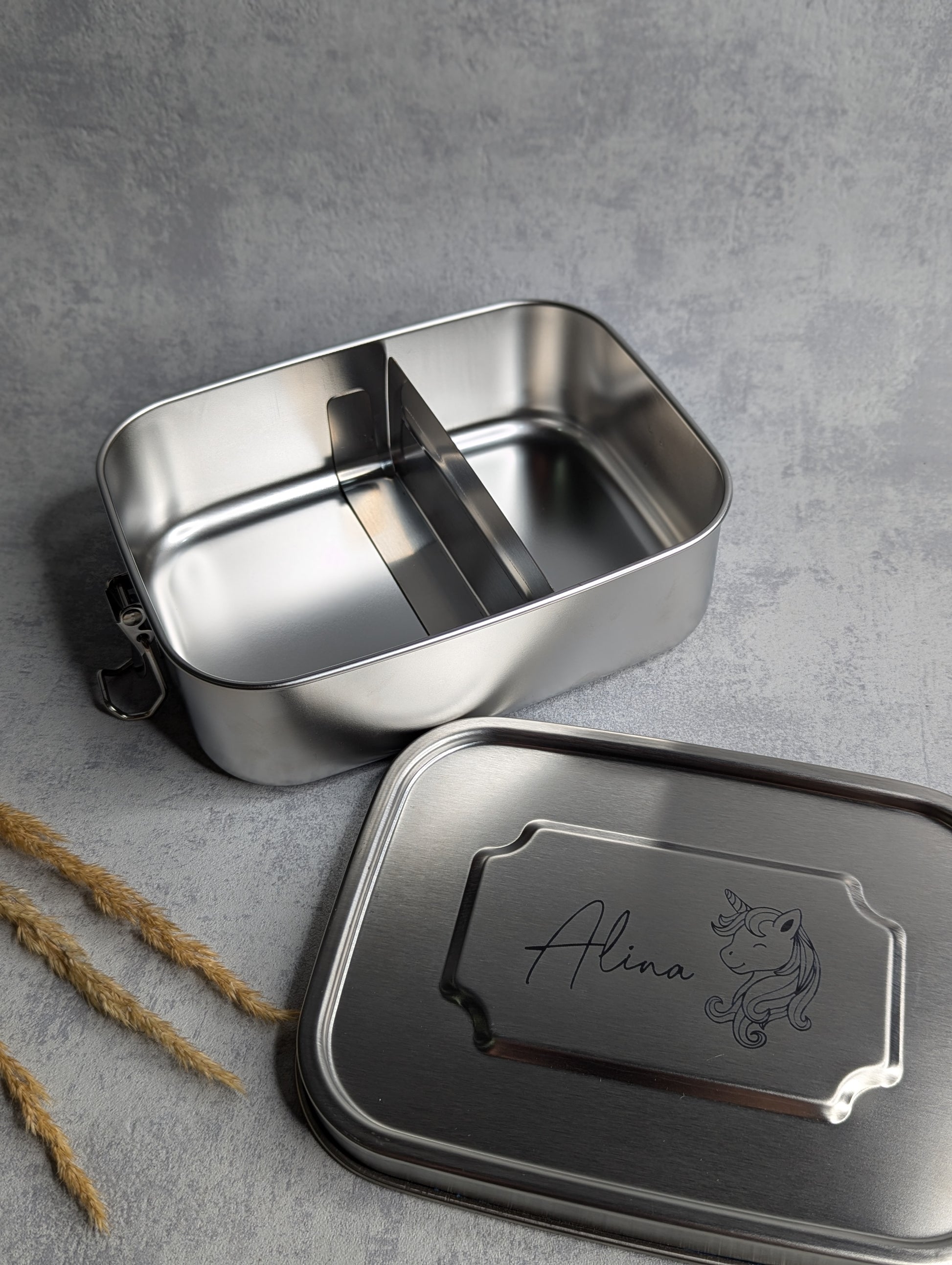 Personalisierte Lunchbox & Trinkflasche – Edelstahl mit Namensgravur - Die Bildschneiderei