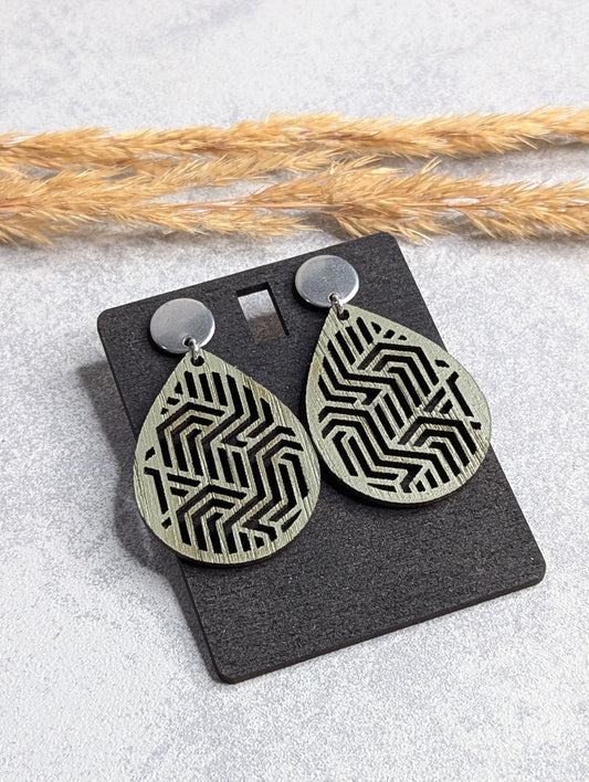 Ohrringe Grün - Eichenholz 46mm