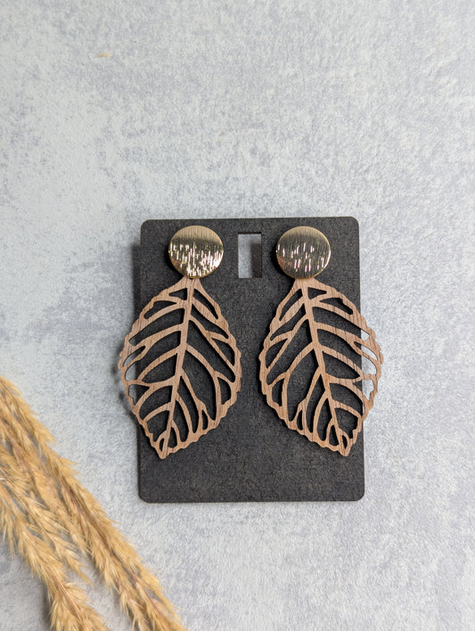 Ohrringe Blatt - Nussholz 52mm