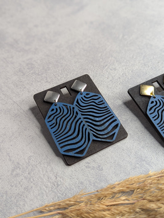 Ohrringe Tropfen Eichenholz Blau