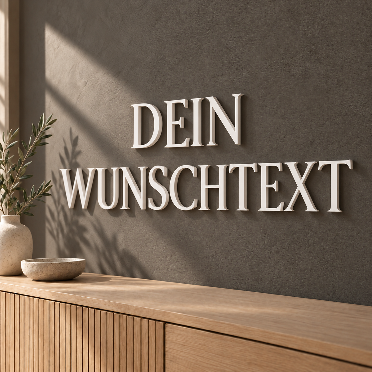 Weiße 3D-Wandbuchstaben DEIN WUNSCHTEXT mit 10 cm Buchstabenhöhe in der Schriftart Forum