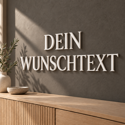 Weiße 3D-Wandbuchstaben DEIN WUNSCHTEXT mit 10 cm Buchstabenhöhe in der Schriftart Forum