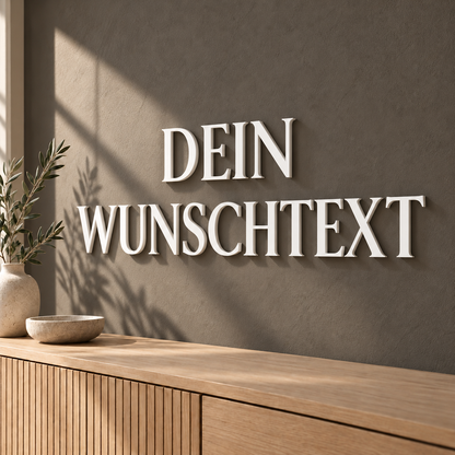 Weiße 3D-Wandbuchstaben DEIN WUNSCHTEXT mit 20 cm Buchstabenhöhe in der Schriftart Forum
