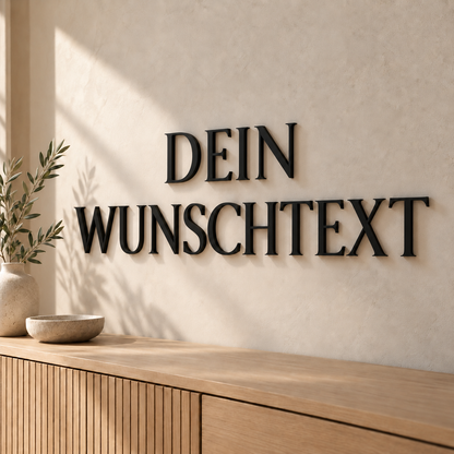 Schwarze 3D-Wandbuchstaben DEIN WUNSCHTEXT mit 24 cm Buchstabenhöhe in der Schriftart Forum