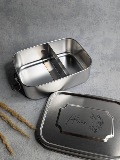 Personalisierte Lunchbox & Trinkflasche – Edelstahl mit Namensgravur - Die Bildschneiderei