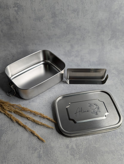 Personalisierte Lunchbox & Trinkflasche – Edelstahl mit Namensgravur - Die Bildschneiderei