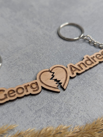 Schlüsselanhänger Herz mit 2 Namen personalisiert - Die Bildschneiderei