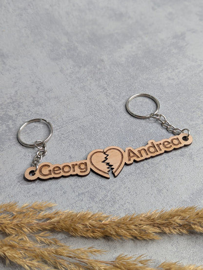 Schlüsselanhänger Herz mit 2 Namen personalisiert - Die Bildschneiderei