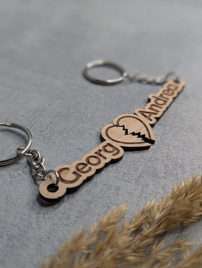Schlüsselanhänger Herz mit 2 Namen personalisiert - Die Bildschneiderei