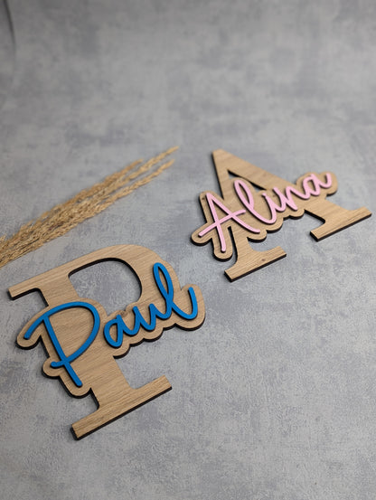 Personalisierte Holz-Namensschilder – Buchstaben mit Schriftzug - Die Bildschneiderei