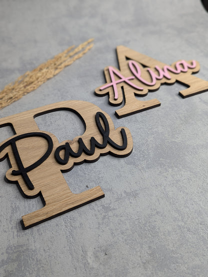 Personalisierte Holz-Namensschilder – Buchstaben mit Schriftzug - Die Bildschneiderei