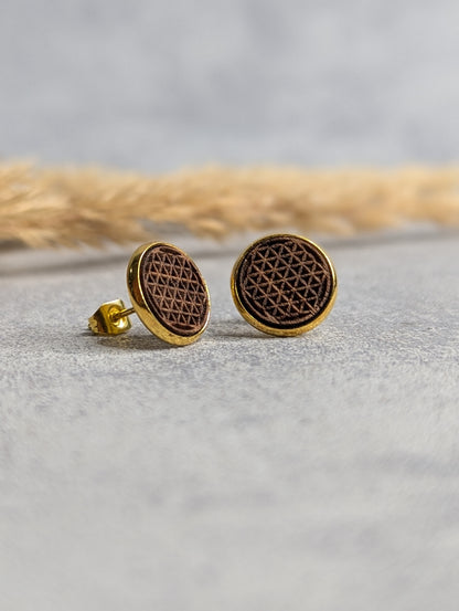 Ohrstecker aus Holz (Lebensblume 12mm) - Die Bildschneiderei