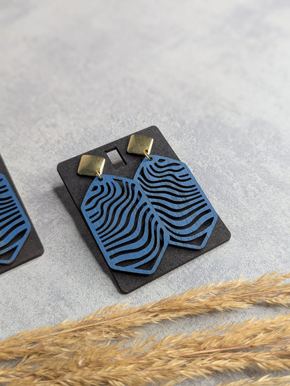 Ohrringe Tropfen Eichenholz Blau