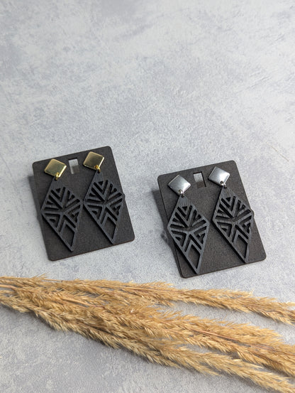 Ohrringe Raute Eichenholz Schwarz