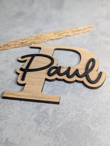 Personalisierte Holz-Namensschilder – Buchstaben mit Schriftzug - Die Bildschneiderei