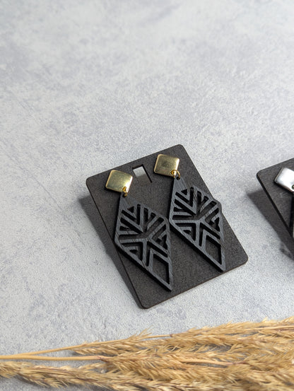 Ohrringe Raute Eichenholz Schwarz