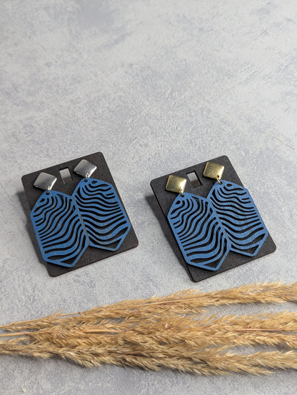 Ohrringe Tropfen Eichenholz Blau