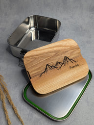 Personalisierte Edelstahl-Lunchbox mit Holzbrett als Firmen-Weihnachtsgeschenk