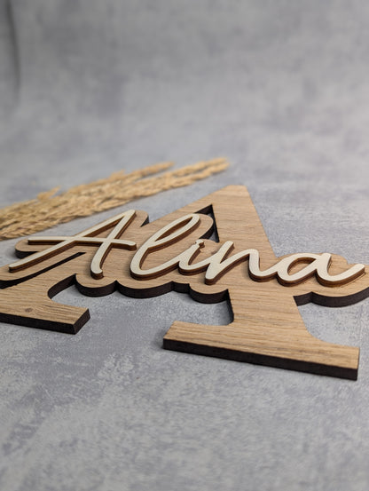 Personalisierte Holz-Namensschilder – Buchstaben mit Schriftzug - Die Bildschneiderei