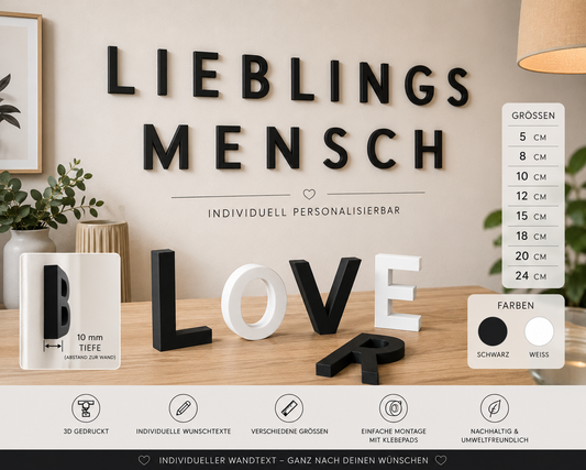 Personalisierte 3D-Wandbuchstaben als individueller Wunschtext