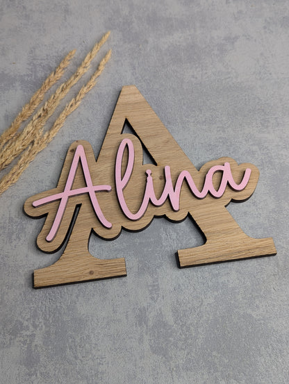 Personalisierte Holz-Namensschilder – Buchstaben mit Schriftzug - Die Bildschneiderei