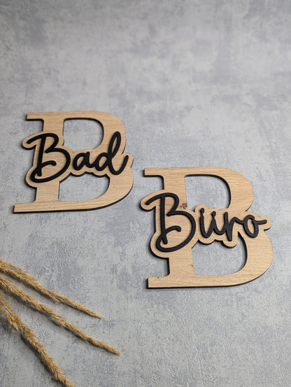 Holz Türschild mit Buchstabe & Schriftzug – Personalisierte Raumbeschriftung - Die Bildschneiderei