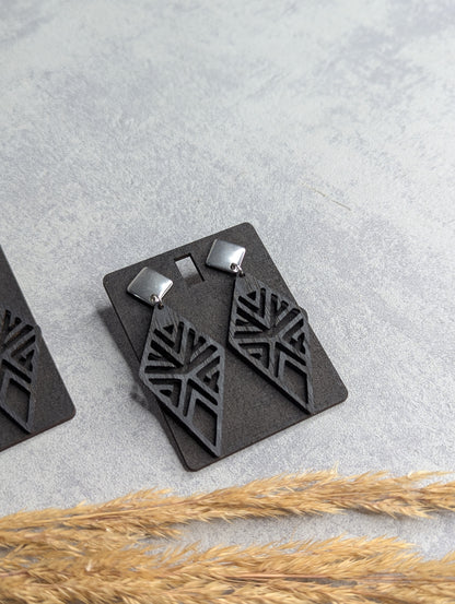 Ohrringe Raute Eichenholz Schwarz