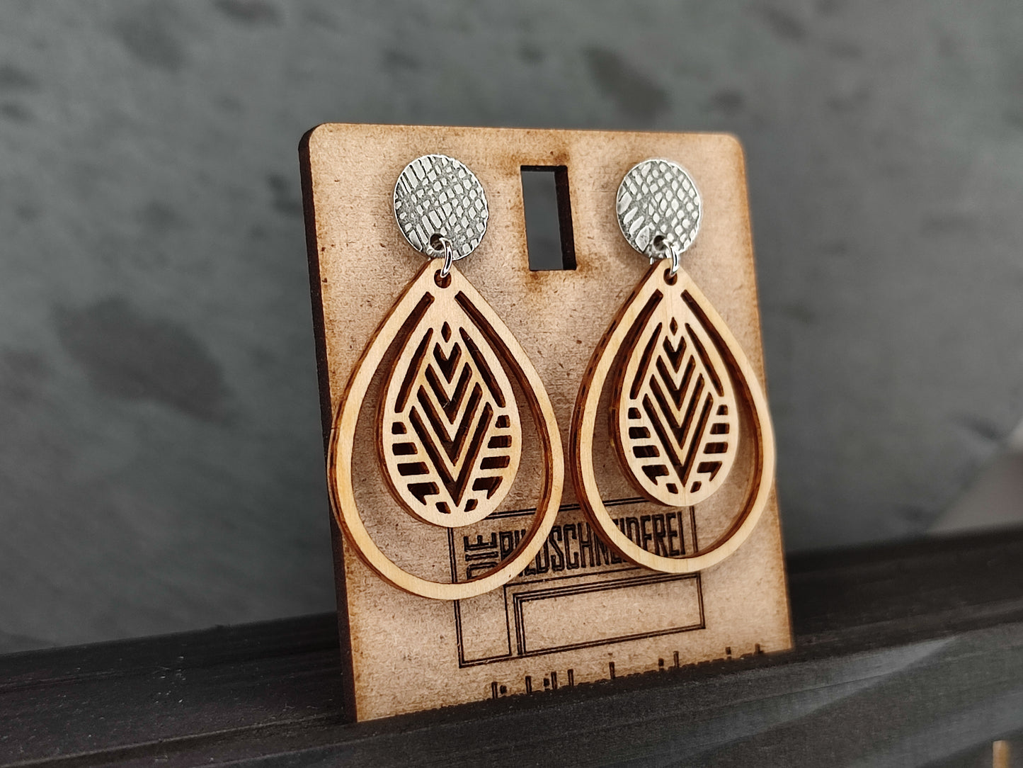 Earrings made of pine wood