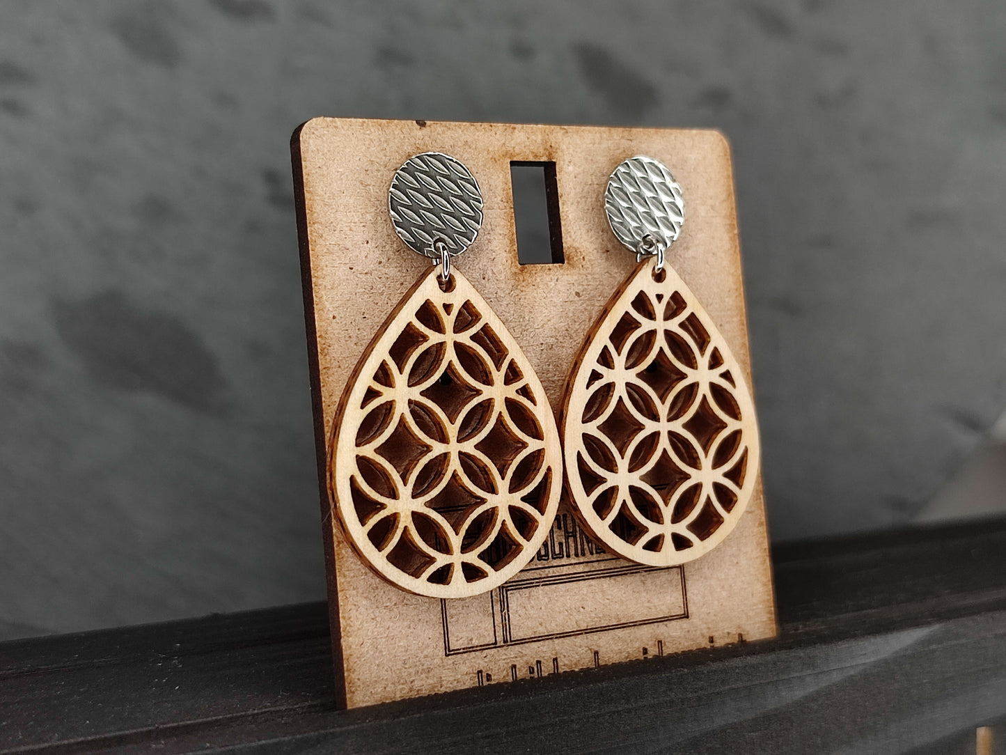 Earrings made of pine wood